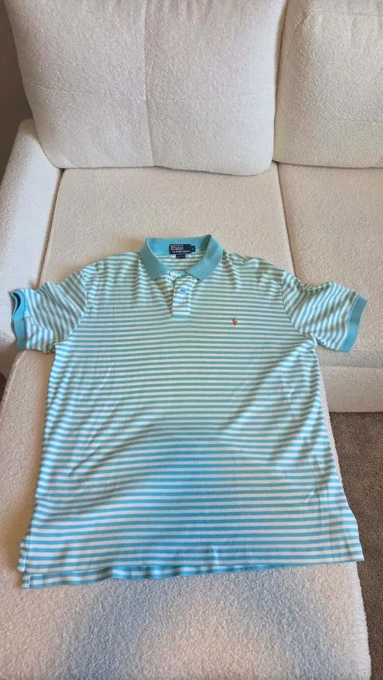 Polo Ralph Lauren Light Blue and White Striped Short Sleeve Polo Shirt